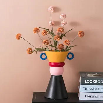 VILEAD Керамични Цветна ваза за цветя, фигурки за работния плот, ръчно рисувани, абстрактно изкуство, гърне, контейнер за тенджери, интериор на дома