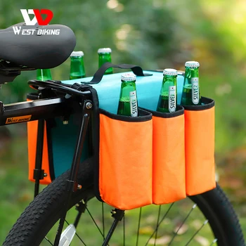 WEST BIKING Велосипеден контейнер за напитки, чанта за изолирани бутилки с вода, електрическа кана, чаши, велосипеди преносим охладител за багажника 