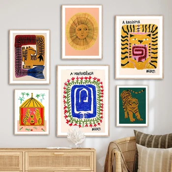 Абстрактен Древен Египет Тигър, леопард, жена, джунгла, монтиране на изкуството, платно, маслени картини, плакати, печат, ретро Цветна картина, начало декор за спалня