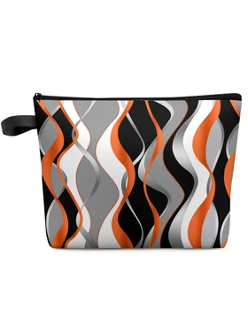 Абстрактни линии Orange пътна косметичка голям капацитет Преносима чанта за съхранение на козметика Женски водоустойчив молив случай