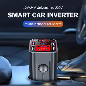 Автомобилен инвертор на USB 3.0 Порт за зареждане, Бързо Зареждане Led дисплей Автомобилен преобразувател на мощност Многофункционално зарядно устройство за Автомобилни Аксесоари