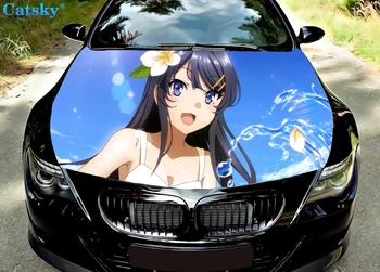 Автомобилни Постелки Mai Sakurajima Peeker, Стикер с лъв на предния капак на автомобила, vinyl стикер на предния капак, пълноцветен графичен стикер,