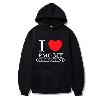 Аз обичам приятеля / приятелката си в стил емо, Блузи, Дамски hoody с надпис, Мъжки пуловер с дълъг ръкав, Реколта градинска облекло Harajuku
