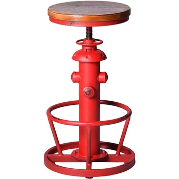 Американски антикварен Промишлен кафе стол кафе с кръгло дъно и регулируема на височина, Античен Червено, без товар