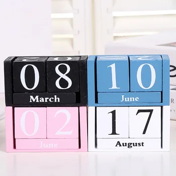 Безкраен дървен календар с дата, творческа украса на масата, дървени блокове за дома и офиса (розово) Perpetual