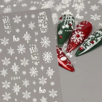 Бели блестящи снежинки, стикери за нокти, Лосиная звезда, сърце, Чудесна Зимна Коледна Залепваща стикер-слайдер, нова година Коледен маникюр