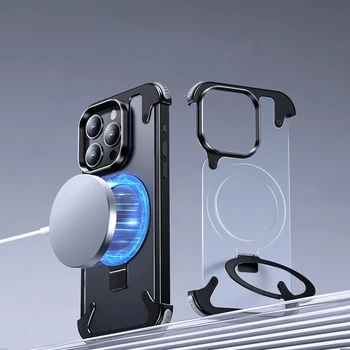 Броня От алуминиева сплав Magsafe Case с Притежателя на Пръстени за Пръстите устойчив на удари Калъф за iPhone 14 15 Pro 15pro Max
