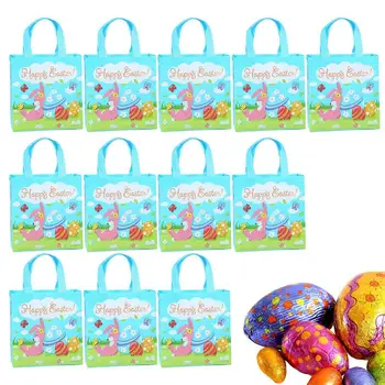 Великденски чанти за деца, 12 опаковки, Великден чанта за пазаруване, подаръчни торби с дръжки, нетканая чанта-тоут Happy Easter Bunny, чанти-зайчета