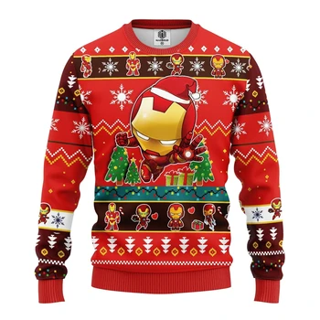 Весела Коледа, Грозна hoody, пуловер с Железен човек, топ дрехи с 3D принтом, новост 2024, casual есен-зима Мъжки Женски пуловер