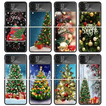 Весела Коледна Елха Снежен Калъф За Samsung Galaxy Z Flip 4 5 3 z Flip5 Flip4 5G Твърд Калъф За Телефон Flip3 Разъемный Сгъваем Черен Шев
