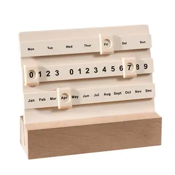 Вечният настолен календар Блокове в календара за домашен интериор с творчески слайдър, сладък декор на масата за офиси, дървена маса-календар