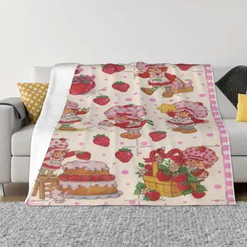 Винтажное одеяло с принтом ягодов сладкиш, бисквитки, меко, удобно и топло Домашно одеяло за пътуване, подарък за рожден ден, одеало за пикник