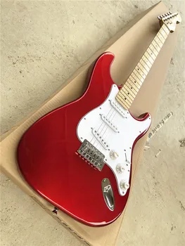 Висококачествена метална червена 6-струнен електрическа китара, кленов лешояд, бяла гвардия, безплатна доставка