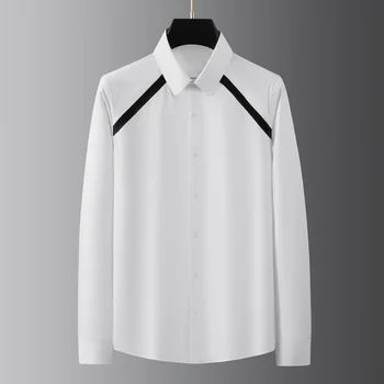 Висококачествена проста черно-бяла риза за мъжете, монтиране на ежедневните бизнес ризи с дълъг ръкав, социална градинска мъжки дрехи