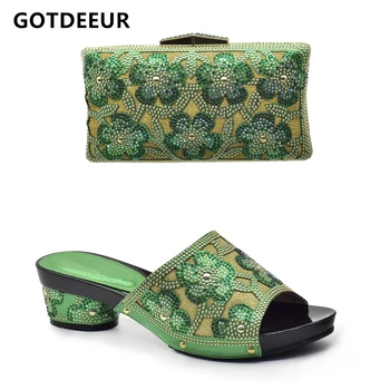 Висококачествени комплекти обувки и чанти за партита в нигерия стил, италиански обувки и чанта в тон обувки с чанта, украсена с кристали