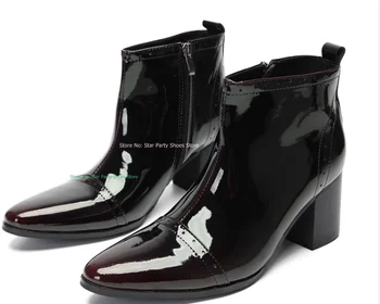 Висококачествени мъжки ботильоны на високо квадратен ток със страничен цип, демисезонные черни работни обувки с остри пръсти