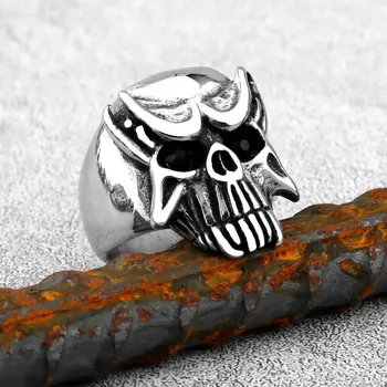 Висококачествено винтажное пръстен с главата на Викинга с глава Призрак, скандинавските мъжки вело бижута от неръждаема стомана, модерно очарователно teen индивидуално пръстен.
