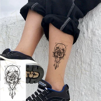 Водоустойчив временна татуировка Стикер Геометрията на Цветето Роза Ловец на сънища Прехвърляне на Вода Флаш татуировка Фалшиви татуировки за деца, Мъже, Жени