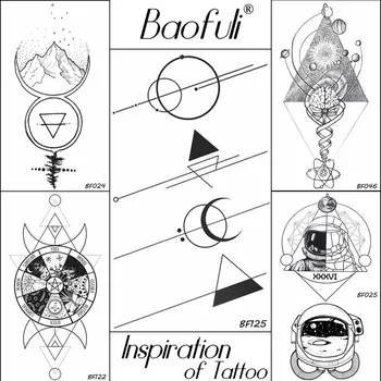 Временни татуировки BAOFULI 20 Design Planets 3D Триъгълни кръг с пренасяне на вода, фалшиви татуировки, Веригата на Слънцето и Луната, боди арт, татуировка