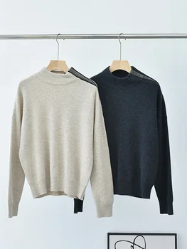 Вязаный пуловер за дамите, новост 2023, есен-Зима, 100% Woo, расшитая мъниста светкавица с полувысоким деколте, Без всекидневни пуловер с дълъг ръкав