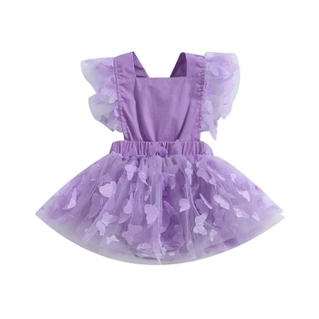 Гащеризон За новородени момичета рокля с декорация във формата на пеперуда, ръкав-пеперуда, подгъва на полата-опаковки от пластове тюл, комбинезони, облекла за бебета, бебешки боди