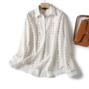 Дамски модни 2023 г., Нова Мека, Нежна и свободна Блуза с ревера на точки, Ретро-пуловер с дълги ръкави, Ефектен Топ.
