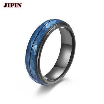 Дамски, мъжки, Черно-сини пръстени, пръстен от волфрам карбид С канали, Годежен пръстен, Годежен пръстен, Комфортна засаждане, Подарък пръстен на годишнина от