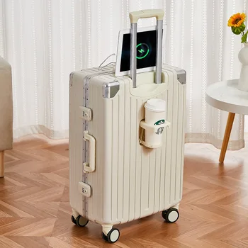 Дамски подаръци, Модерен багажника, Многофункционален алуминиев багаж с USB-подстаканником, количка, дамски 20-инчовата чанта