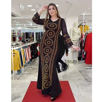 Дамско черно мюсюлманската рокля, Близкия Изток, Дубай, Модерно вечерна рокля с бриллиантовым декорация, Кафтан, Марокански облекло