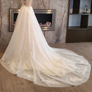 Дантелени апликации с Подвижна сватбен струята, луксозен сватбен подвижна панделка за рокли, отворете горната част на полата отпред