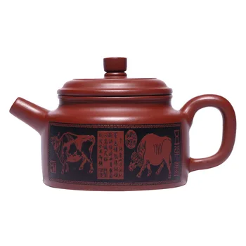 Дахонпао Издълбани и боядисани гърне с пет звънци Niu De, чайникът Zisha, пот ръчно изработени Yixing, Чай и прибори за кунг-фу, Лилаво глинени съдове за напитки