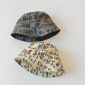Детска шапка с хубав писмото принтом За малки момчета и момичета, Пролетно-лятна Рибарска шапка, Детска Градинска и Плажна Панама, Слънчеви шапки