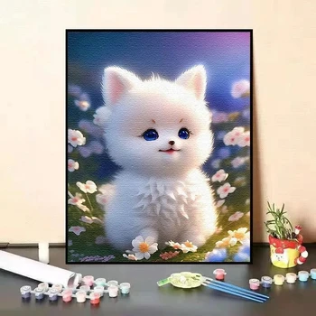 Дигитална картина масло от сладък куче, цвят на запълване D, рожден ден момичета, ръчно рисувани, отдел 