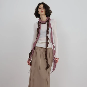 Дизайнерски мохеровый шал е ръчно плетени на шийката на носна кърпичка с превъртането накъдрен, модерен вълнен шал унисекс, Многослоен шал, съчетание на цвят, Аксесоари за носенето на шалове
