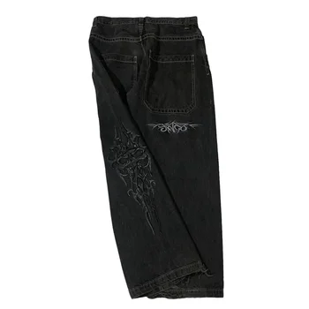 Дънки Y2K Jeans JNCO Хип-хоп, пънк с бродерия под формата на черепа, дънки с припокриване, готически директни Широки панталони, широки дънки, дамски Мъжки градинска облекло