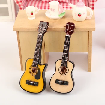 Дървени детски играчки Куклена къща Миниатюрна имитация на Музикалното електрически китари Подпори Декор Инструмент Модел Кукли Аксесоари