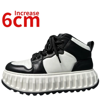 Европейската тенденция обувки за мъже, обувки от телешка кожа, обувки от бисквити, Дебела подметка, увеличена до 6 см, обувки с висок берцем под формата на панда, Персонални Дизайнерски обувки за настолни игри