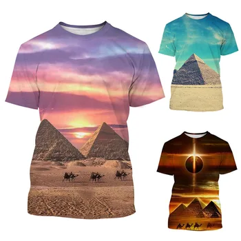 Ежедневни Тениски За Мъже/за Жени С 3D Принтом Египетските Пирамиди, Мъжка Тениска с къс ръкав Y2k Harajuku Personality, Тениски С кръгло деколте, Върхове