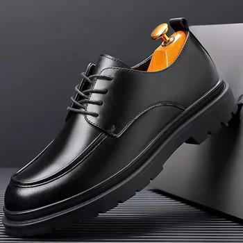 Есента фризьор Мъжки обувки За момчета в британския стил Ретро Кожени обувки с голяма глава Мъжки бизнес официалната облекло Костюм Ежедневни обувки Y