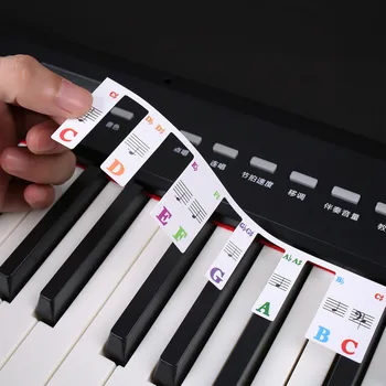 Етикети на клавиатурата на пиано, Голям / вертикално / електрическо пиано, 61 клавиша, Бележка лента, символ на етикети за начинаещи
