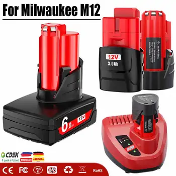 За Milwaukee M12 Акумулаторна Батерия 3,0 Ah/6,0 А За Акумулаторни Инструменти 12V 48-11-2402 48-11-2411 48-11-2401 MIL-12A-LI + зарядно устройство