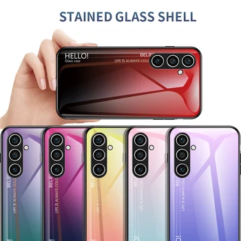 За Samsung Galaxy S24 Плюс Калъф от наклон стъкло за Galaxy S24 Plus Луксозен калъф за телефон от наклон закалено стъкло