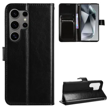 За Samsung Galaxy S24 Ултра луксозен кожен калъф-портфейл с панти капак, калъф за телефон Samsung Galaxy S24 Plus, функция за стойка, държач за карти