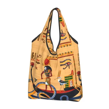 Забавна чанта-тоут с йероглифите на Древния Египет, преносима чанта за пазаруване на продукти на египетската култура, пазарска чанта през рамо