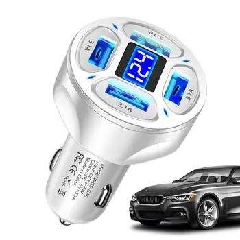 Зарядно Устройство за Бързо Зареждане на 4 В 1 Високоскоростно Зарядно за Кола 3.1 A Зарядно за Кола С 4 Порта USB LED Дигитален Дисплей За Регистратор на Шофиране