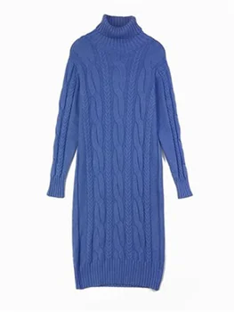 Зимата рокля Женски 2023, Нова мода, Поло, Свободни Дебели рокля-пуловер с дълги ръкави