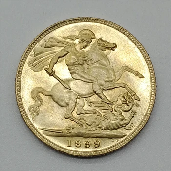 Златни монети 1899 г. Кралицата на Великобритания Соверен Виктория Рицар с мед покритие