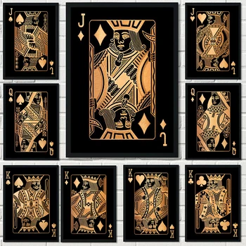 Златни Сребърни карти за игра Кралят на Кралицата на Картини върху платно Абстрактни плакати и щампи Стенни декорации за всекидневна Cuadros