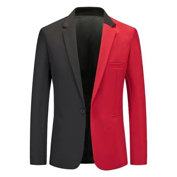 Изискан мъжки костюм за сватбени партита, блейзър, оборудвана офис яке, връхни дрехи Бял / червен цвят, M, 2XL, стилен смокинг в стил