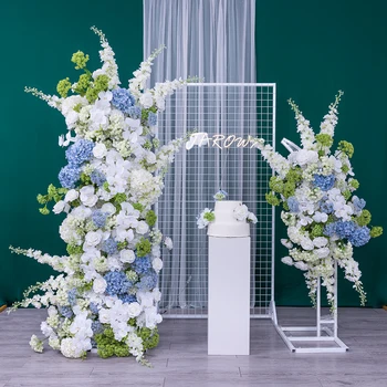 Изкуствена Синя Хортензия Бял Phalaenopsis Роза Делфиниум Композиция За Украса На Сватбената Сцена Подпори Цветя С Ръчно Изработени Цветя